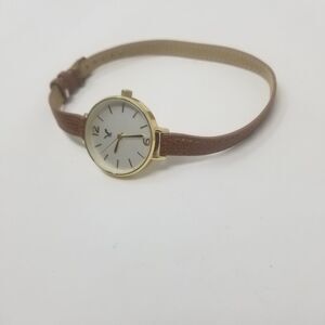 American Eagle Brown Faux Leather White Face Gold Bezel Wrap Around Watch